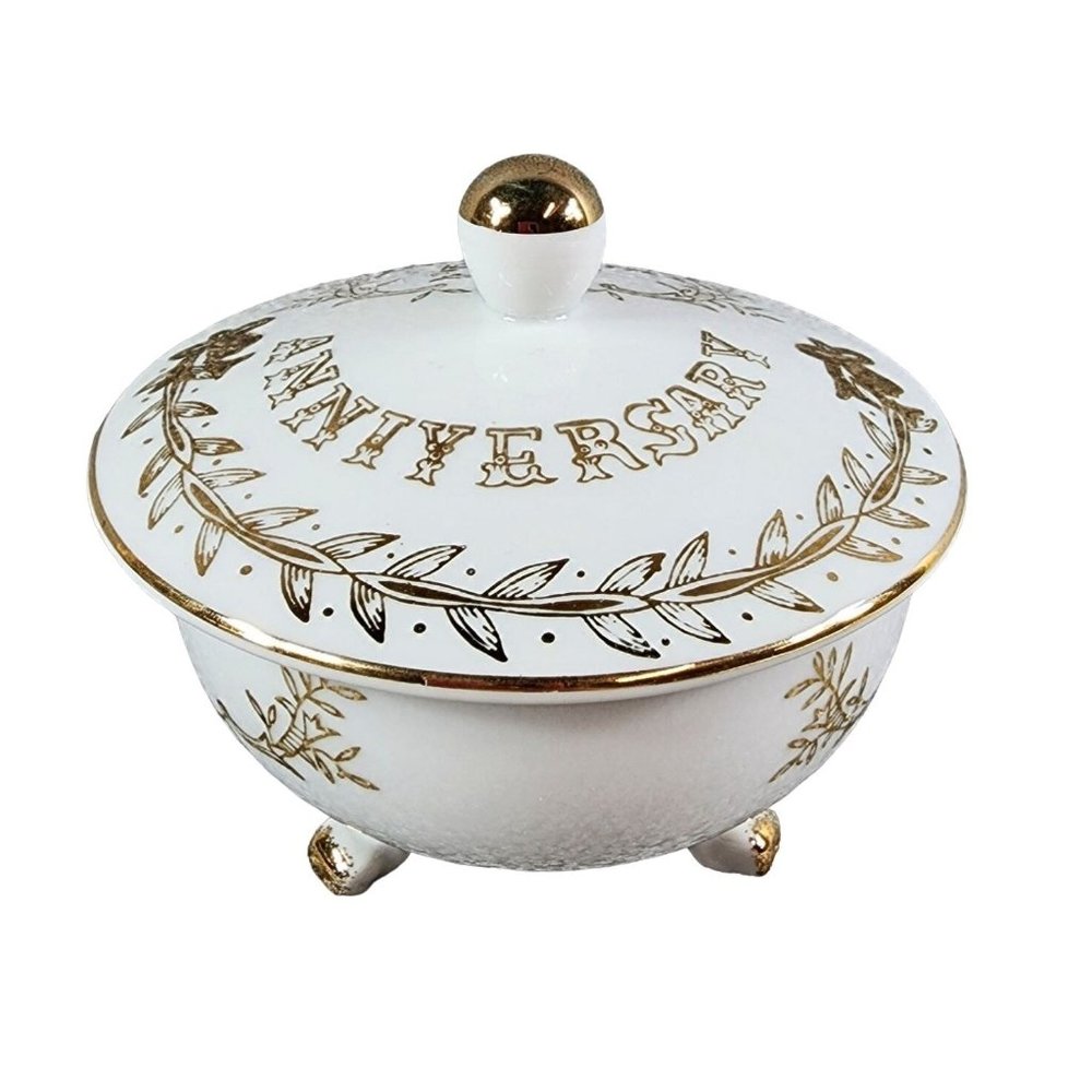 50th Anniversary Dish Trinket Box Candy Dish Lefton China Hand painted Japan - Picture 1 of 16